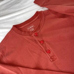 LL Bean Shirt Unshrinkable Mini Waffle Henley Men Large Reg Burnt Orange Outdoor